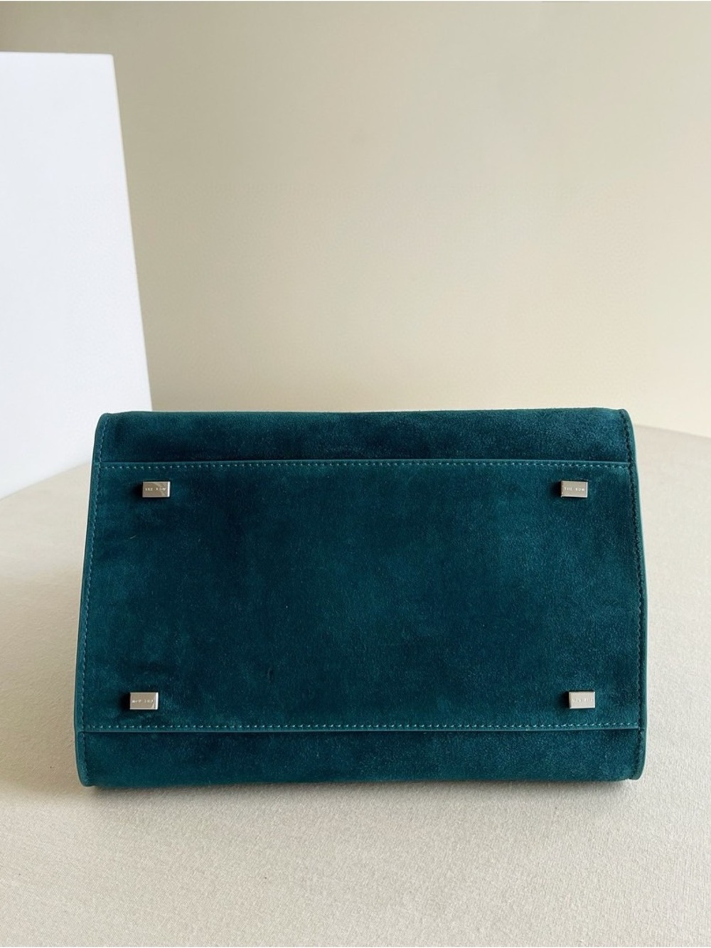 The Row Teal Suede Dome Satchel with Detachable Strap - Picture 6 of 8